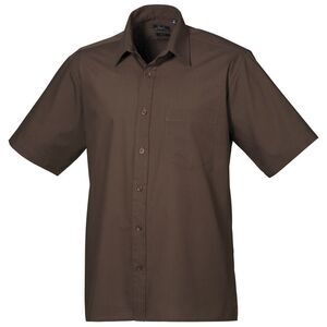 Premier Mens Short Sleeve Formal Poplin Plain Work Shirt / Brown